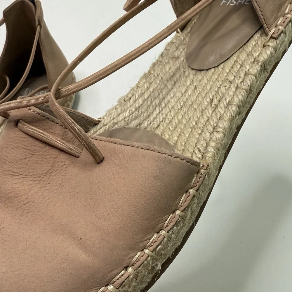 Eileen Fisher Lace-Up Tan/Pink Suede‎ Espadrille Sandal Size 7.5 Strappy Zip